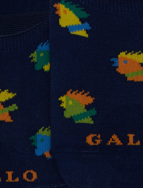 Unisex blue cotton invisible socks with multicoloured rooster motif - Socks | Gallo 1927 - Official Online Shop