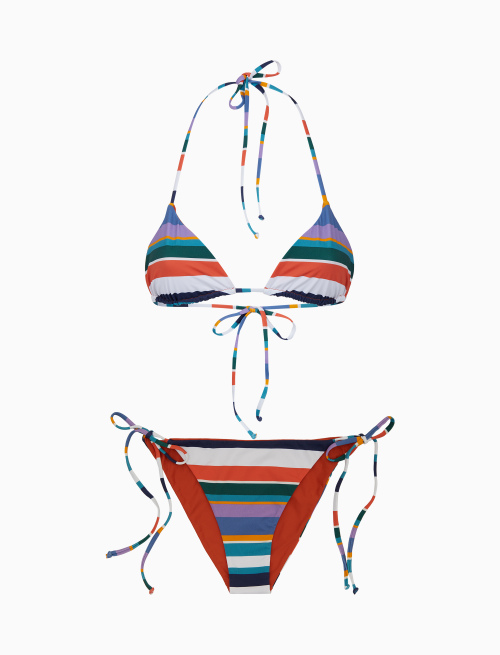 Women's white triangle bikini with multicoloured stripes - Beachwear | Gallo 1927 - Official Online Shop