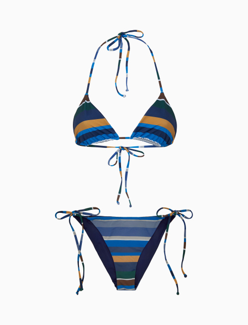 Women's blue triangle bikini with multicoloured stripes - Beachwear | Gallo 1927 - Official Online Shop