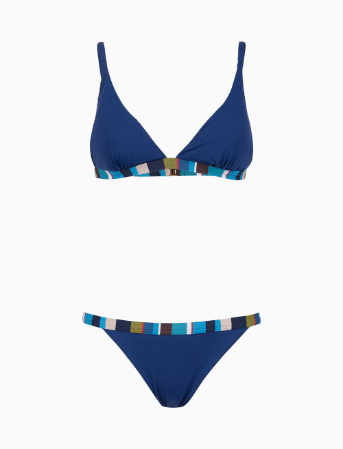 Bikini vela donna tinta unita bordi multicolor blu - Beachwear | Gallo 1927 - Official Online Shop