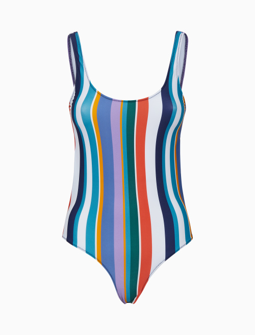 Women's white one-piece swimsuit with multicoloured stripes - Beachwear | Gallo 1927 - Official Online Shop