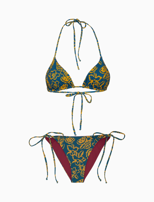 Women's light blue triangle bikini with pineapple, watermelon and flower motif - Beachwear | Gallo 1927 - Official Online Shop
