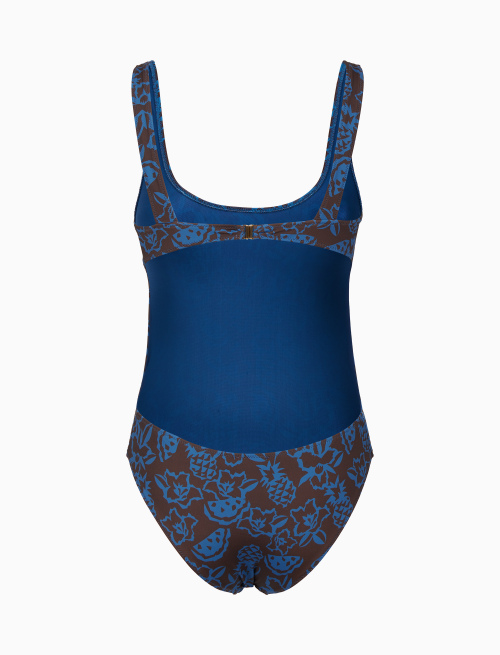 Costume intero donna fantasia fiori ananas angurie marrone - Mare | Gallo 1927 - Official Online Shop