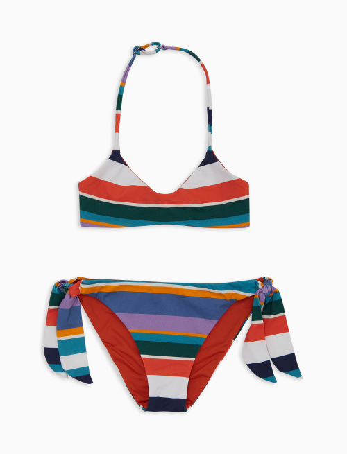 Girls' white brassiere bikini with multicoloured stripes - Beachwear | Gallo 1927 - Official Online Shop