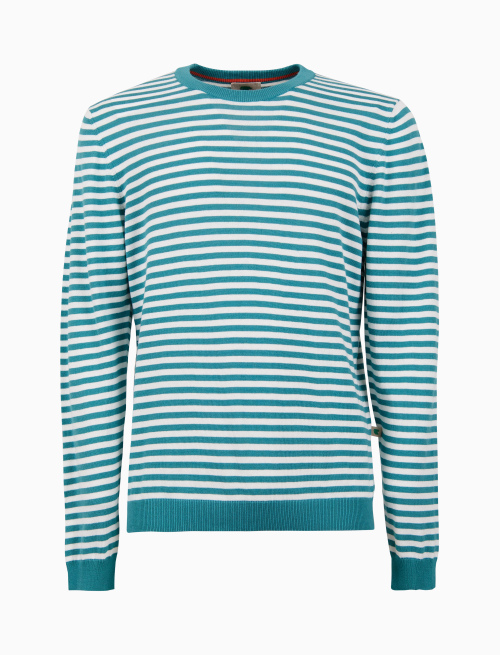 Men's light blue crew-neck cotton pullover with two-tone stripe pattern - Knitwear | Gallo 1927 - Official Online Shop