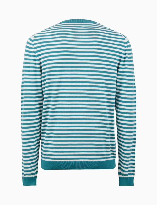 Men's light blue crew-neck cotton pullover with two-tone stripe pattern - Knitwear | Gallo 1927 - Official Online Shop