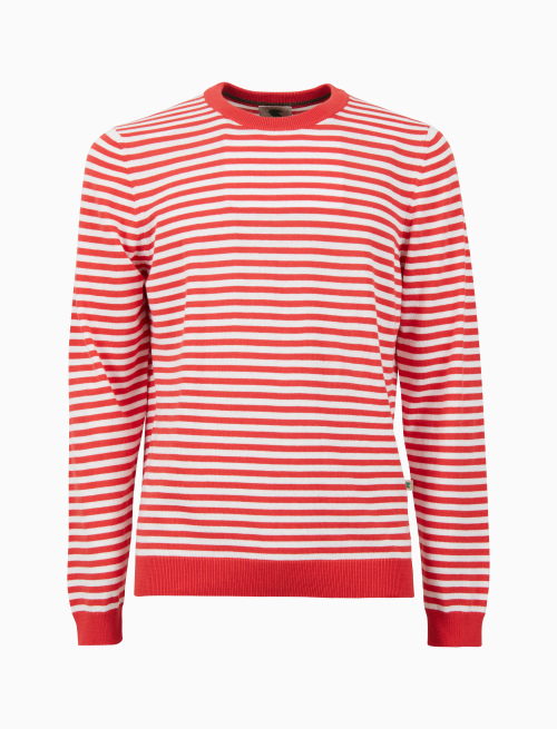 Men's pink crew-neck cotton pullover with two-tone stripe pattern - Knitwear | Gallo 1927 - Official Online Shop