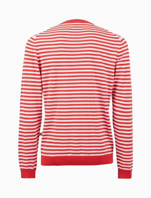 Men's pink crew-neck cotton pullover with two-tone stripe pattern - Knitwear | Gallo 1927 - Official Online Shop