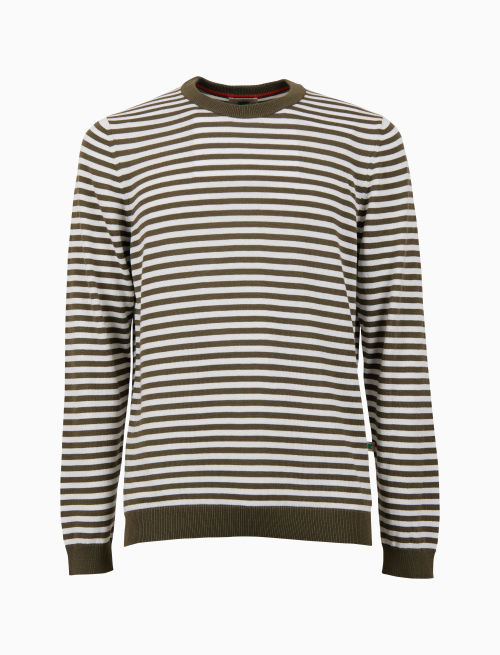 Men's green crew-neck cotton pullover with two-tone stripe pattern - Knitwear | Gallo 1927 - Official Online Shop