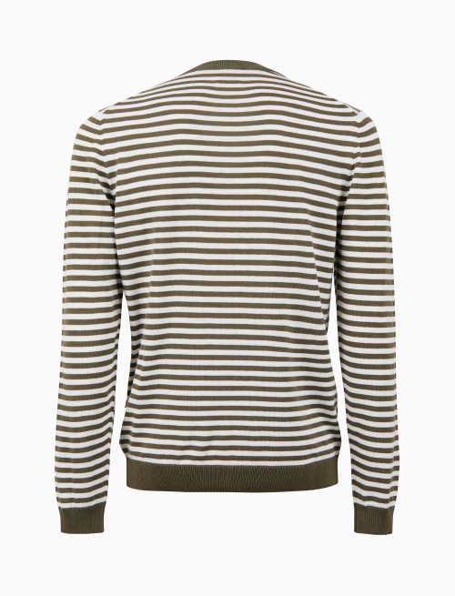 Men's green crew-neck cotton pullover with two-tone stripe pattern - Knitwear | Gallo 1927 - Official Online Shop
