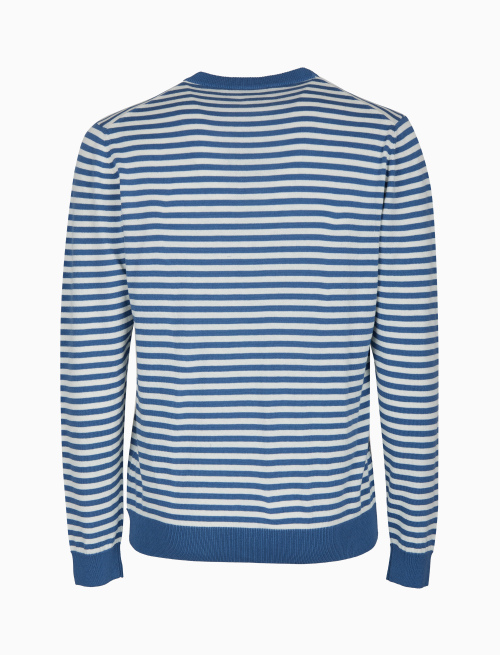 Men's light blue crew-neck cotton pullover with two-tone stripe pattern - Clothing | Gallo 1927 - Official Online Shop
