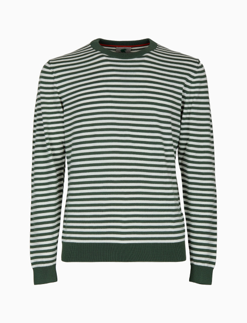 Men's green crew-neck cotton pullover with two-tone stripe pattern - Clothing | Gallo 1927 - Official Online Shop