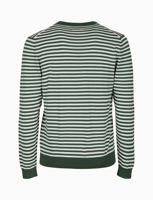 Men's green crew-neck cotton pullover with two-tone stripe pattern - Clothing | Gallo 1927 - Official Online Shop