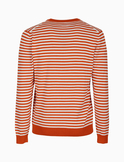 Men's orange crew-neck cotton pullover with two-tone stripe pattern - Clothing | Gallo 1927 - Official Online Shop