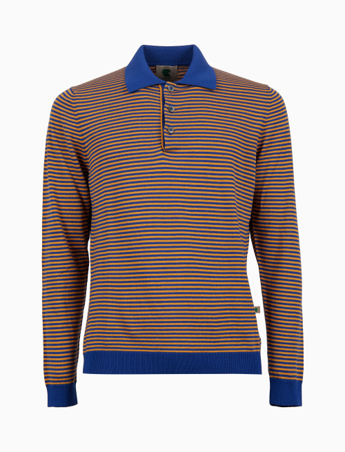 Men's blue long-sleeved stocking-stitched polo shirt with Windsor stripes - Windsor | Gallo 1927 - Official Online Shop