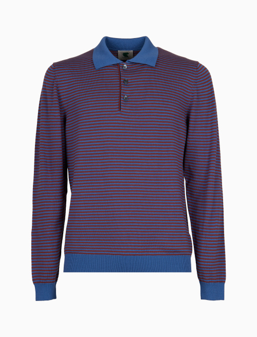 Men's light blue long-sleeved stocking-stitched polo shirt with Windsor stripes - Clothing | Gallo 1927 - Official Online Shop