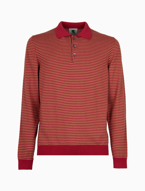 Men's red long-sleeved stocking-stitched polo shirt with Windsor stripes - Clothing | Gallo 1927 - Official Online Shop