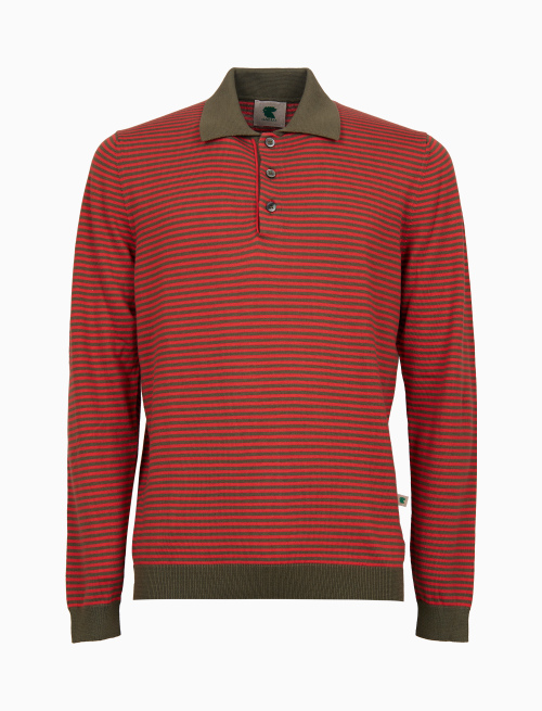 Men's green long-sleeved stocking-stitched polo shirt with Windsor stripes - Windsor | Gallo 1927 - Official Online Shop