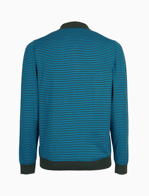 Men's green long-sleeved stocking-stitched polo shirt with Windsor stripes - Clothing | Gallo 1927 - Official Online Shop