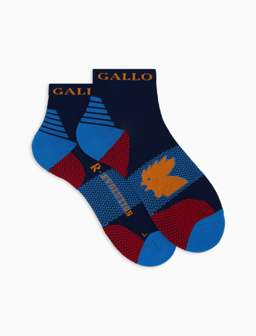 Unisex super short blue technical terry cloth socks with chevron motif - Sport and Terry socks | Gallo 1927 - Official Online Shop