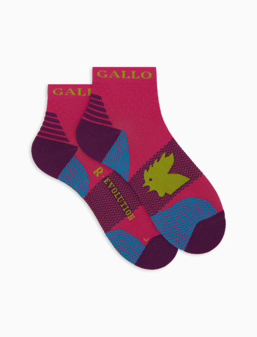 Unisex super short fuchsia technical terry cloth socks with chevron motif - Super short | Gallo 1927 - Official Online Shop
