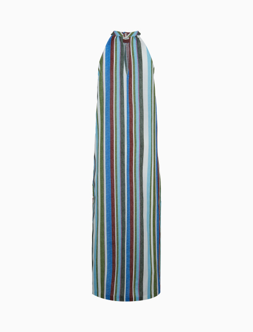 Women's long linen green halter-shoulder dress with multicoloured detail - Clothing | Gallo 1927 - Official Online Shop