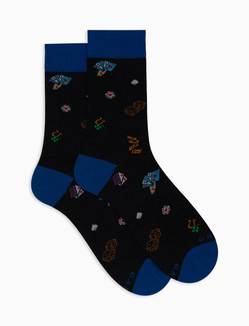 Men's short grey cotton socks with card and dice motif - Short | Gallo 1927 - Official Online Shop