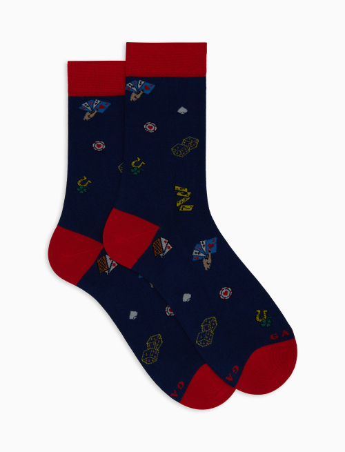 Men's short blue cotton socks with card and dice motif - Short | Gallo 1927 - Official Online Shop