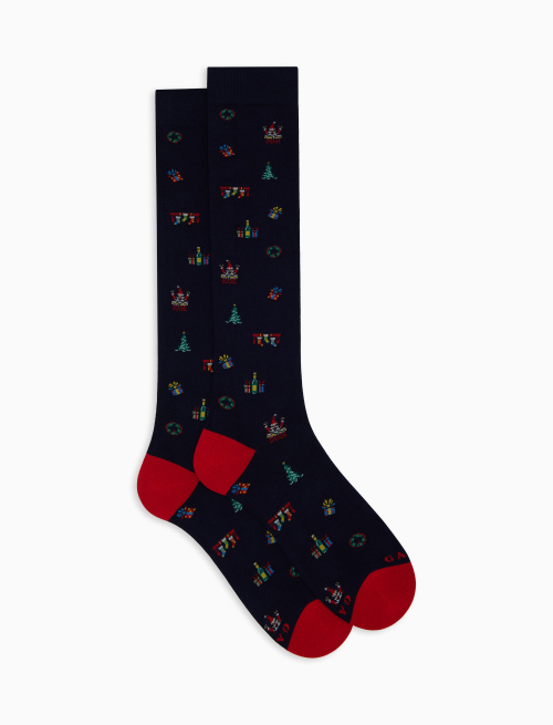 Women's long blue cotton socks with mixed Christmas motif - Socks | Gallo 1927 - Official Online Shop