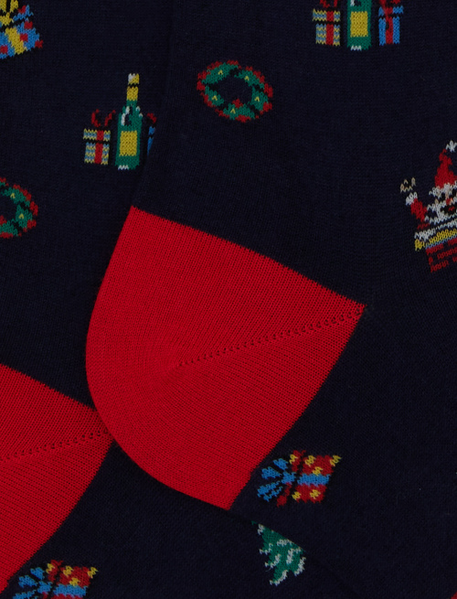 Women's long blue cotton socks with mixed Christmas motif - Socks | Gallo 1927 - Official Online Shop