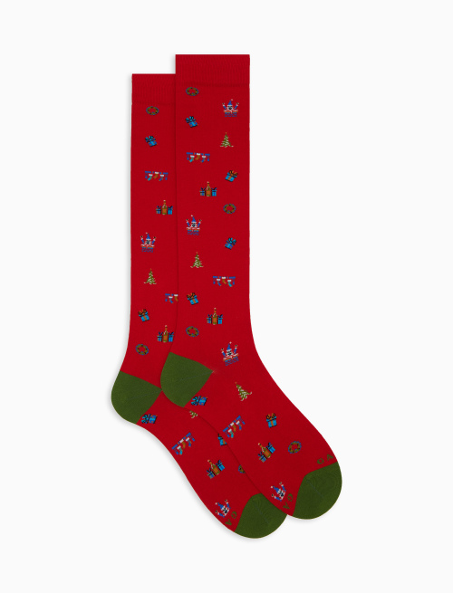 Women's long red cotton socks with mixed Christmas motif - Socks | Gallo 1927 - Official Online Shop