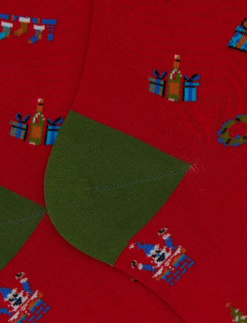 Women's short red cotton socks with mixed Christmas motif - Socks | Gallo 1927 - Official Online Shop