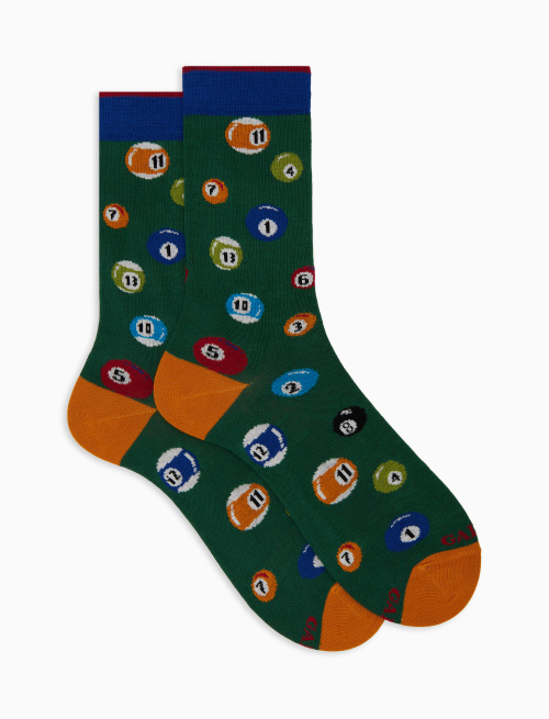 Men's short green cotton socks with pool-ball motif - Short | Gallo 1927 - Official Online Shop