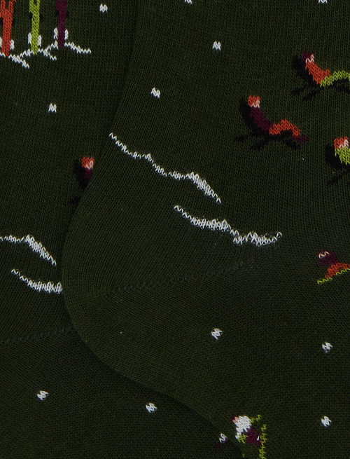 Women's long green cotton socks with mountain and skier motif - Socks | Gallo 1927 - Official Online Shop