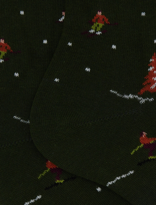 Women's short green cotton socks with mountain and skier motif - Socks | Gallo 1927 - Official Online Shop