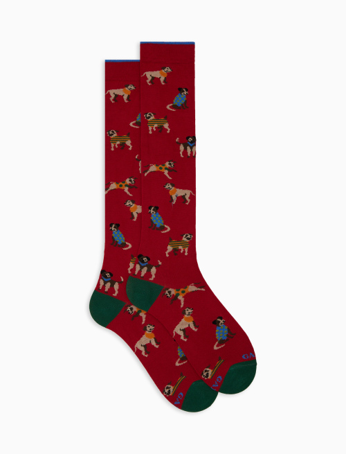 Calze lunghe uomo cotone rosso fantasia cani - Black Friday Uomo | Gallo 1927 - Official Online Shop