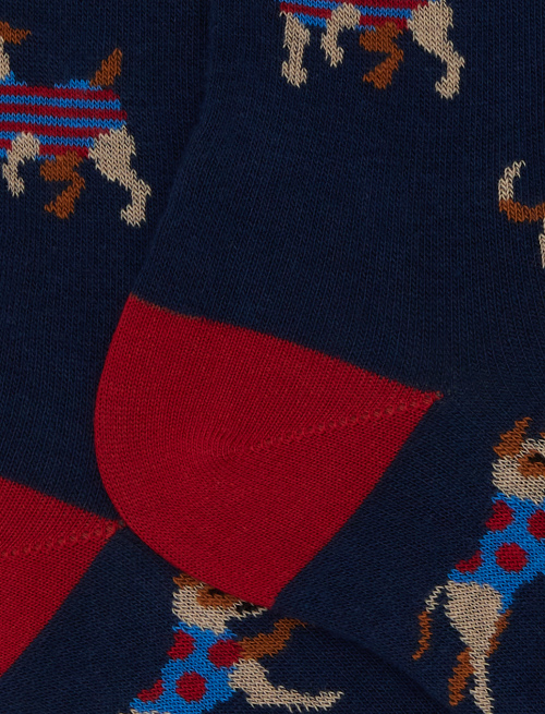 Men's short blue cotton socks with dog motif - Black Friday | Gallo 1927 - Official Online Shop