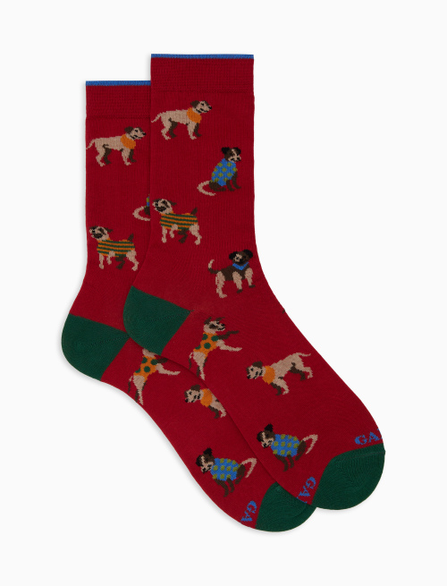 Men's short red cotton socks with dog motif - Short | Gallo 1927 - Official Online Shop