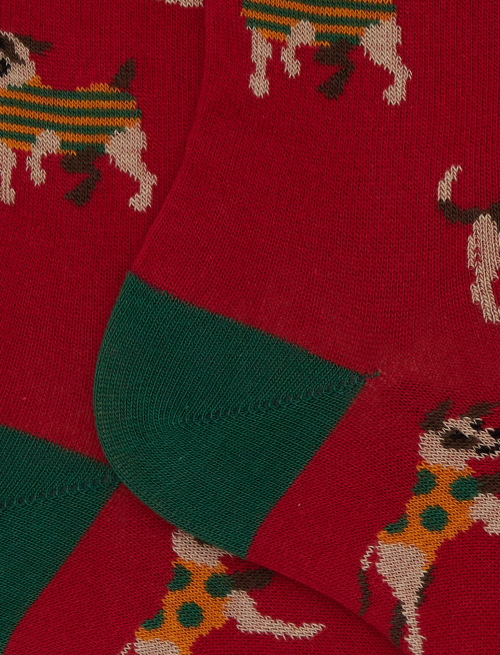 Men's short red cotton socks with dog motif - Black Friday | Gallo 1927 - Official Online Shop