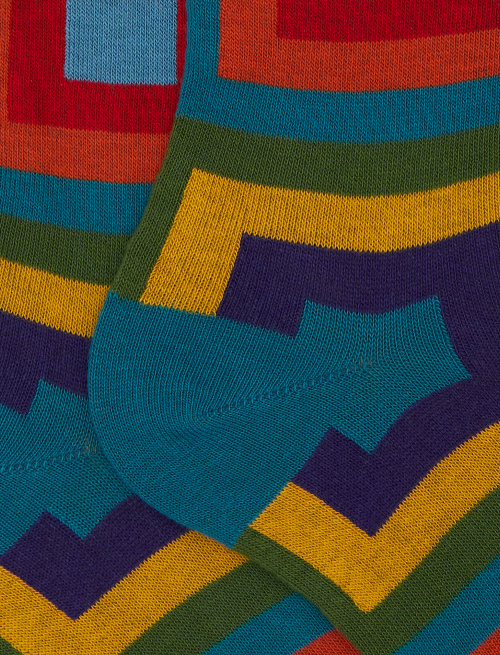 Calze lunghe donna cotone azzurro fantasia quadri concentrici | Gallo 1927 - Official Online Shop