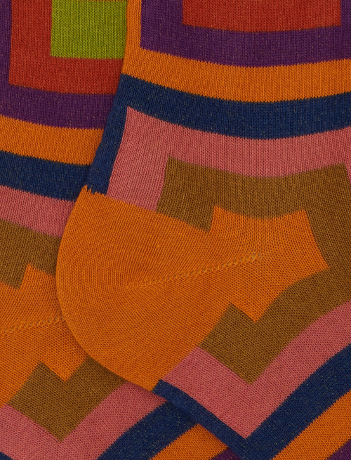 Women's long yellow cotton socks with concentric square motif - Socks | Gallo 1927 - Official Online Shop