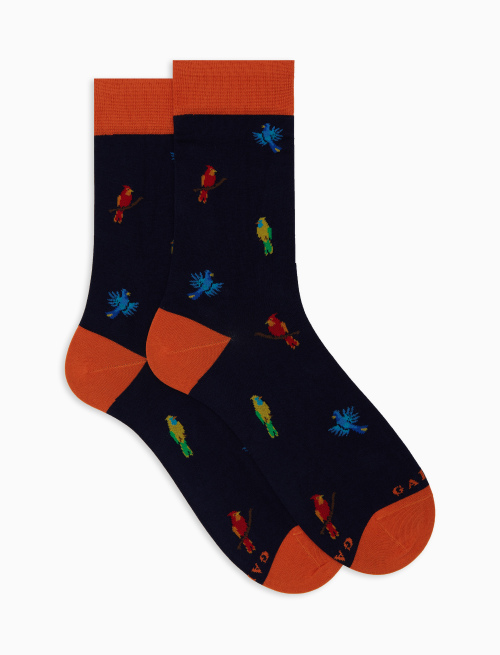 Men's short blue cotton socks with woodpecker motif - Short | Gallo 1927 - Official Online Shop