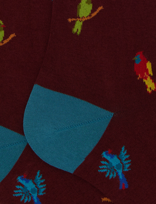 Women's long burgundy cotton socks with woodpecker motif - Socks | Gallo 1927 - Official Online Shop