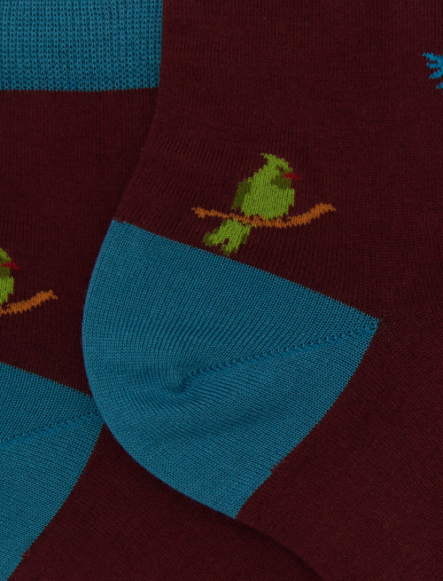 Women's super short burgundy cotton socks with woodpecker motif - Socks | Gallo 1927 - Official Online Shop