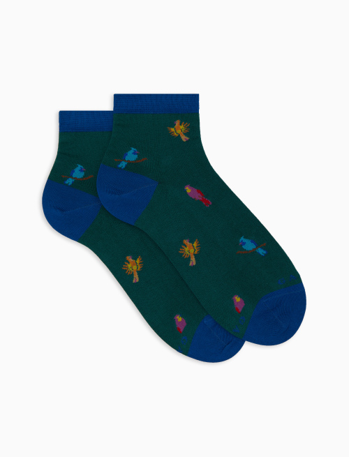 Women's super short green cotton socks with woodpecker motif - Socks | Gallo 1927 - Official Online Shop