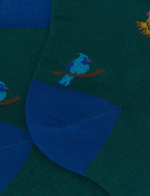 Women's super short green cotton socks with woodpecker motif - Socks | Gallo 1927 - Official Online Shop