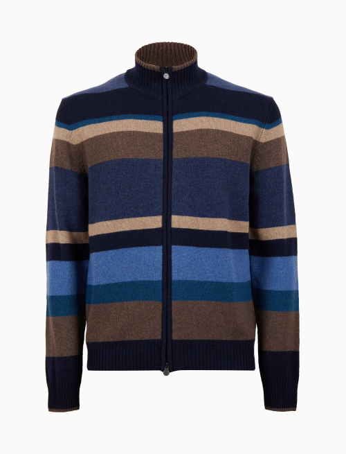 Pull lupetto uomo lana, viscosa e cashmere blu righe multicolor - Multicolor | Gallo 1927 - Official Online Shop
