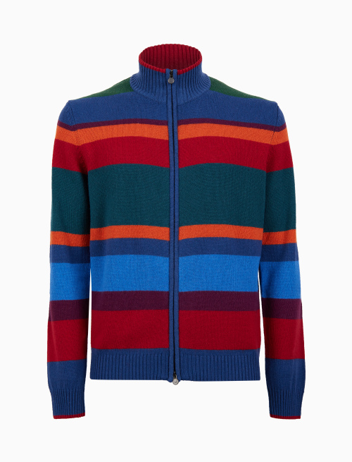Pull lupetto uomo lana, viscosa e cashmere blu righe multicolor - Multicolor | Gallo 1927 - Official Online Shop