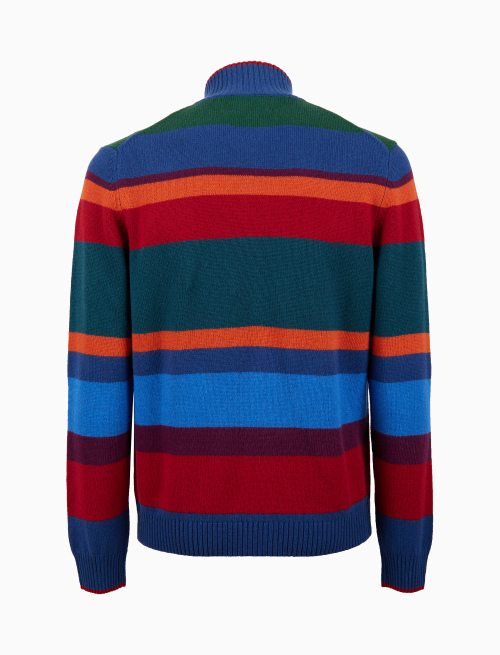 Men's blue wool, viscose and cashmere mock-neck with multicoloured stripes - Clothing | Gallo 1927 - Official Online Shop