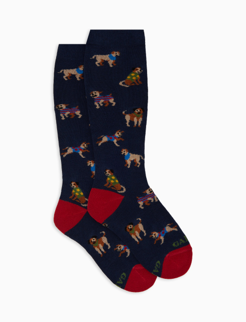 Kids' long blue cotton socks with dog motif - Black Friday Kids | Gallo 1927 - Official Online Shop
